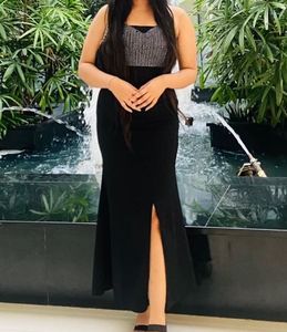 Sparkling Black fish cut Dress with High Slit