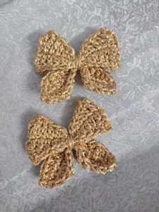 Gold Crochet Bow Hair Clips (Set of 2)