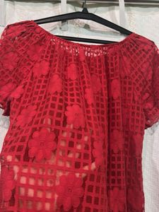 Chic Red Lace Off-Shoulder Top
