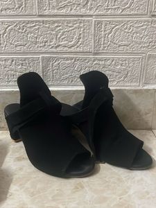 Black Open Toe Block Heels