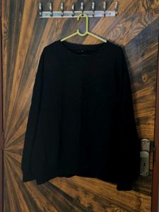 H&M Solid Black Relaxed Fit Crewneck Sweatshirt