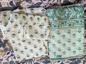 Blue Floral print kurti set with dupatta