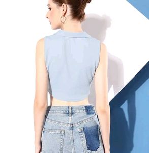 Sleeveless Collared Ribbed Crop Top