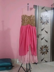 Elegant Pink &amp; Gold Ethnic Gown
