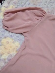 Chic Pink Wrap Top with Puff Sleeves