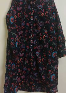 Black Floral Print Kurta
