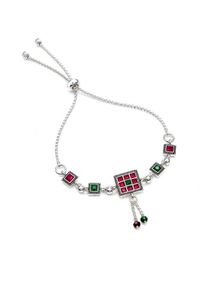 Silver Oxidized Bracelet with Red &amp; Green Stones