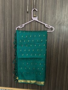 Elegant Green Silk Saree with Gold Border without