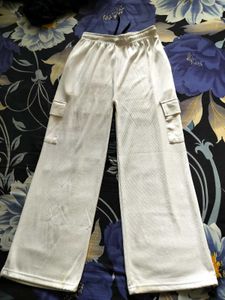 White Cargo Pants with a drawstring waist