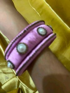 Pink Silk Thread Bangles with Pearls