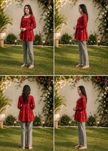 Red Printed Flared Kurti_M