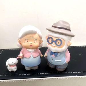 Precious Grand Parents Couple Set of 2 with Dog