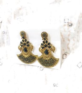 Golden Black Large Earrings