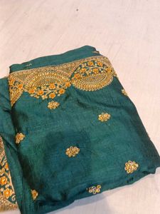 Emerald Green Embroidered Saree