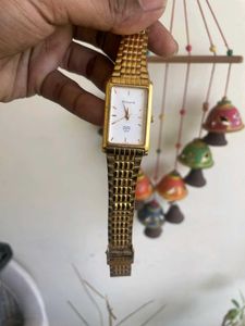 Sonata Gold Tone Rectangle Watch
