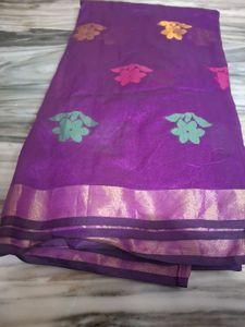 Vibrant Purple Saree with Floral Border