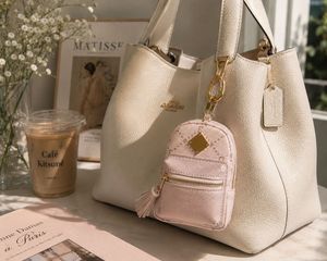 Pink Faux Leather Pouch with Keychain