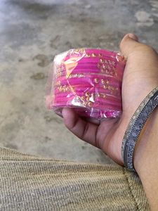 Pink Bangles with Gold Embellishments