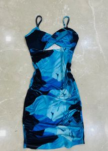 Blue Abstract Print Bodycon Dress