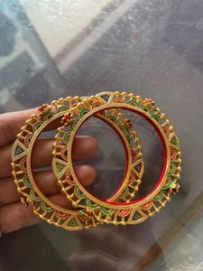 Exquisite Gold Tone Bangles with Meenakari Work