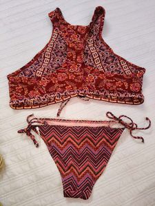 Boho Print Lace-Up Bikini Set