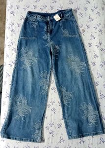 Embroidered Blue Denim Jeans