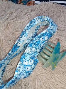Cute Blue Floral Headband &amp; Butterfly Clip Set