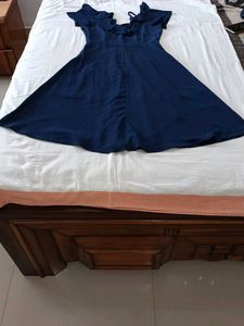 Navy Blue Ruffle Cold Shoulder Dress
