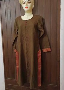 Dual Shade Handloom Cotton Kurta With Zari Border