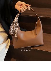 Classic Brown Shoulder Bag with Scarf Accent