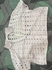 Chic White Eyelet Button-Up Shirt