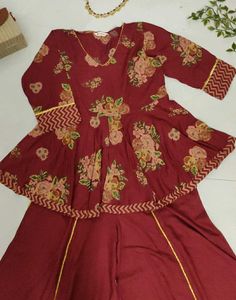 Maroon Floral Peplum Kurta with Palazzo♥️🪔