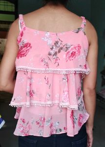 Cute Pink Floral Tiered Cami Top