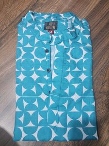 Printed Men's Cyan Kurta Shirt