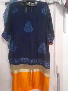 Stylish Blue Kurta with Orange Border and lining