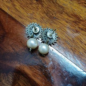 Oxidized German Silver Pearl Earrings