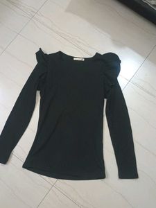 Elegant Black Long Sleeve Top|Designer shoulders