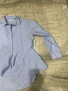 Blue Striped Peplum Shirt
