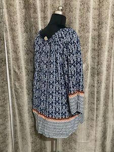 Boho Print Tassel Neck Blouse