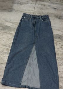 Denim Maxi Skirt with Slit