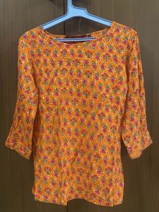 Orange Floral Print Kurta