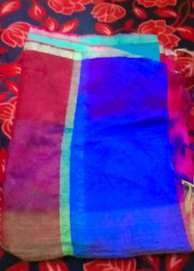 Elegant Teal Saree with Silver Checks