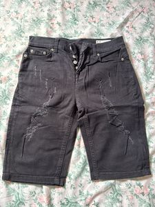 Black Distressed Denim Shorts