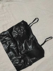 Black Faux Leather Crop Top