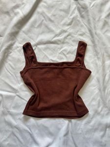Brown Square Neck Tank Top