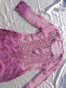 Tie Dry Lavender Chikankari Mirror Work Kurti