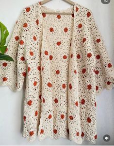 Cream Crochet Flower Kimono Cardigan