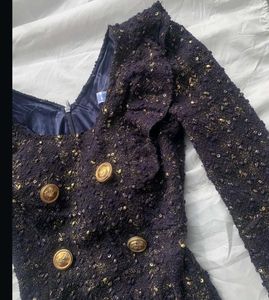 Elegant Tweed Dress with Gold Buttons