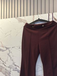 Flared Maroon Pants Gold Buttons, Waist- 26/28