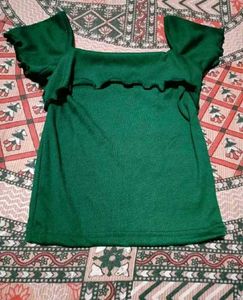 Emerald Green Ruffle Square Neck Crop Top